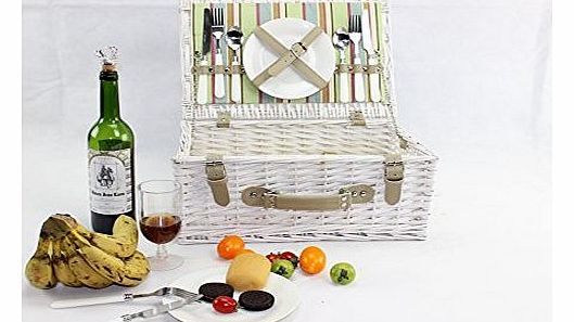 ELITEHOUSEWARES Vintage Antique Picnic Hamper Basket for 2 Persons With Easy Carry Handle