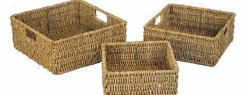 Elitehousewares Woodluv Brand New Set Of 3 Square Storage Seagrass Basket (E01-102SETOF3)