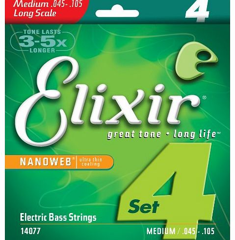 Elixir Bass Guitar Sets Ultra-Thin Nanoweb Coating Long Scale, 4 String - Medium (0.045 - 0.105)