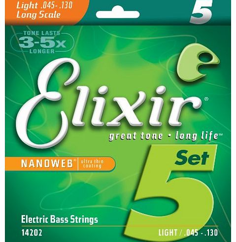 Elixir Bass Guitar Sets Ultra-Thin Nanoweb Coating Long Scale, 5 String - Medium (0.045 - 0.130)