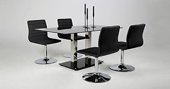 Elkin Luxury ELKIN Black Tempered Glass Dining Table With Chrome Frame(Chairs are NOT Included)