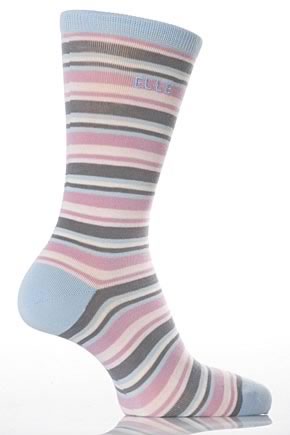 Ladies 1 Pair Elle Fine Pima Cotton Stripe Trouser Sock In 7 Colours Candy Tuft