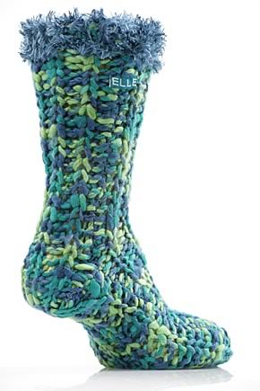Ladies 1 Pair Elle Knitted Chunky Ribbed Bootie with Feather Cuff In 2 Colours Dark Green