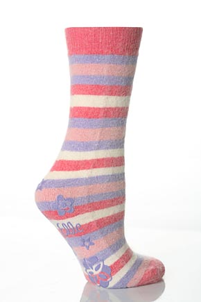 Ladies 1 Pair Elle New Striped Angora Slipper Socks In 4 Colours Pink