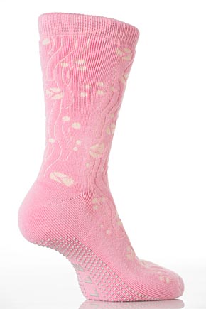 Ladies 1 Pair Elle Patterned Cotton Slipper Sock In 5 Colours Candy Tuft Purple