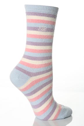 Ladies 1 Pair Elle Striped Angora Socks In 3 Colours Blue Frost