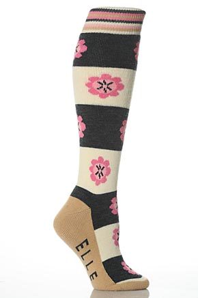 Ladies 1 Pair Elle Winter Activity and Ski Socks In 4 Designs Flowers