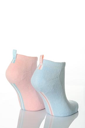 Elle Ladies 2 Pair Elle Cushion Foot Trainer Liner With Stripe and Tag Detail In 3 Colours Pink and Blue