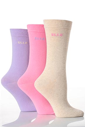 Ladies 3 Pair Elle Cotton Plain Sock With Gentle Grip In 6 Colours Baby Pink