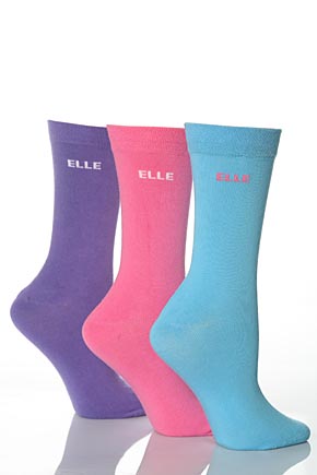 Ladies 3 Pair Elle Cotton Plain Sock With Gentle Grip In 8 Colours Crimson