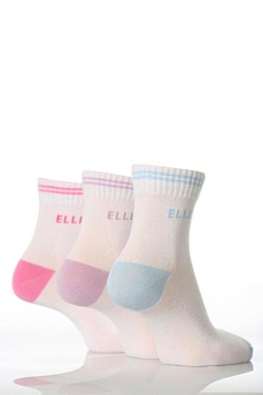 Elle Ladies 3 Pair Elle Non-Cushioned Cotton Ankle Sport Socks In 2 Colours Lilac / Blue / Dark Pink
