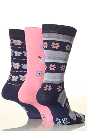 Elle Ladies 3 Pair Elle Patterned Socks In 4 Colours Navy Mix