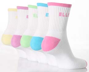 Elle Ladies 5 Pair Elle Rib Ankle Sport Socks With Cushioned Foot In 4 Colours Black, White and Grey
