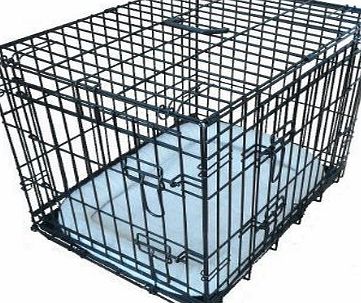 Ellie-Bo Deluxe Extra Strong 2 Door Folding Dog Puppy Cage with Faux Sheepskin Bed Small 24 inch Black