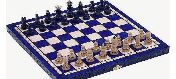 Elysium Enterprises Chess Set. Wooden.Gem. European Made Blue Colour. Carved Design.