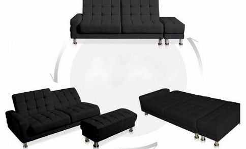 eMarkooz(TM) New 3,2 Seater Faux Leather Sofa Bed Futon Small Double Size Sofa Bed Black with Foot Stool ottoman storage unit