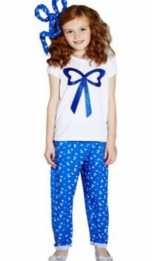 Emma Bunton Girls Blue Bow Print Trousers - 2-3