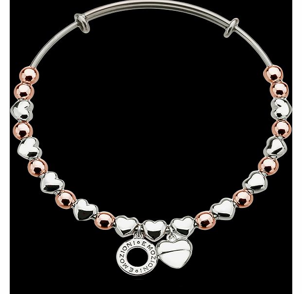 Emozioni Rose Gold and Silver Plate Heart Bangle
