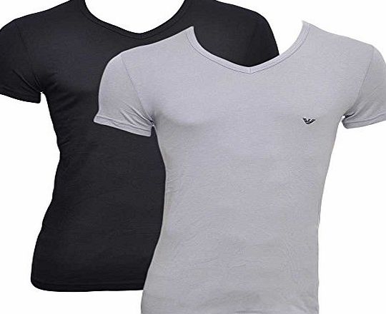 Emporio Armani 2-Pack Stretch Cotton V-Neck T-shirt, Black/Grey Multi Medium