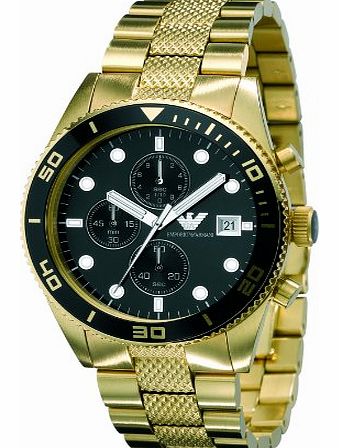 Emporio Armani Gents Gold Stainless Steel Chronograph Watch, Black Dial