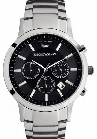 Emporio Armani Gents Round Case Black Dial Chronograph Stainless Steel Bracelet Watch