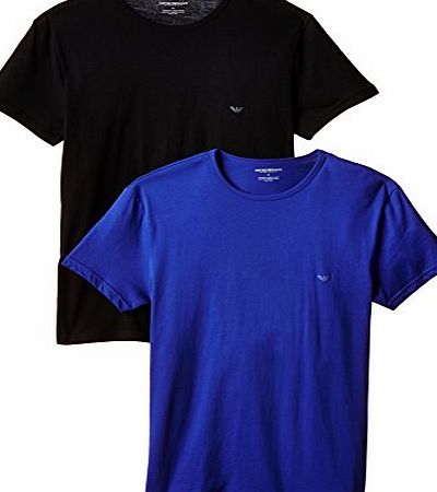 Emporio Armani Intimates Mens 2 Pack T-Shirt, Multicoloured (Black/Royal Blue), X-Large