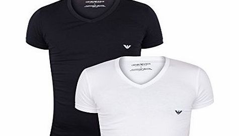 Emporio Armani Mens 2 Pack V-Neck T-Shirts, Multicoloured, Large