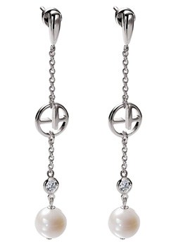 Emporio Armani Silver and Pearl Logo Earrings