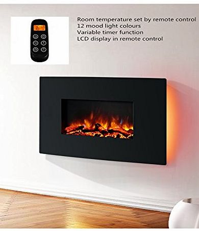 Endeavour Fires and Fireplaces Endeavour Fires Egton Wall Mounted Electric Fire, Black Curved Glass, 1amp;2kW, Remote Control (L 910mm x H 580mm x W 180mm)