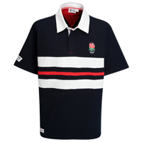 england Rugby Striped Panel Polo Shirt - Navy/Red.
