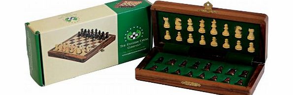 English Chess Company 7 Inch Solid Folding Wood Magnetic Chess Set amp; Hand Carved Chessmen