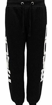  WOMENS LADIES NEW LOVE PRINT TRACKSUIT CASUAL GYM JOGGING BOTTOMS TROUSERS BLACK ML