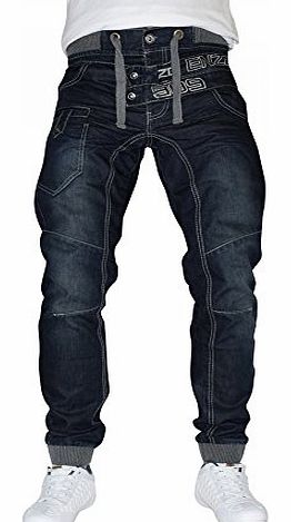 Mens Designer Enzo EZ304 Blue Cuffed Jogger Jeans Denim Pants Bottoms Waist 28 Leg 32`` (28R) EZ304-Dark Blue Wash