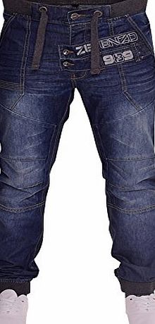 Enzo Mens Designer Enzo EZ352 Cuffed Jogger Jeans Denim Pants Bottoms Waist 40 Leg 32`` (40R) Mid Stonewash Blue