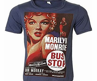 Mens Retro Movies Marilyn Monroe Bus Scoop Neck T Shirt Indigo Blue XL