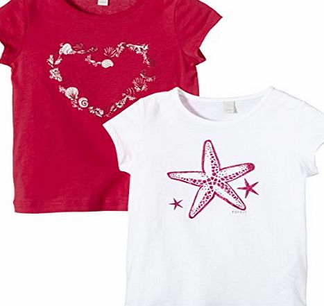 Esprit  Girls DP Set of 2 T-Shirt, Coral Red, 8 Years (Manufacturer Size:128 )