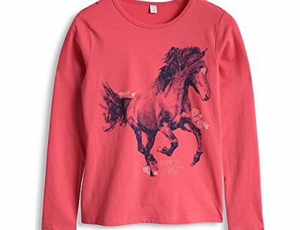 Esprit  Girls Horse T-Shirt, Coral Red, 10 Years (Manufacturer Size:Small)