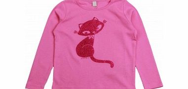 Esprit Girls Pale Pink Glitter Print Cat Top