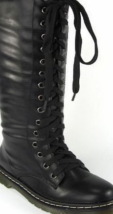 ESSEX GLAM LADIES VINTAGE LACE UP ZIP BLACK WOMENS KNEE HIGH BOOTS PUNK COMBAT SIZE 3-8 (UK 7 / EU 40)