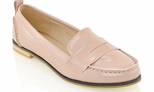 ESSEX GLAM NEW WOMENS FLAT BLACK LOAFERS SLIP ON SCHOOL WORK OFFICE LADIES PUMPS SHOES 3-8 (UK 7 / EU 40 / US 9, Nude Patent)