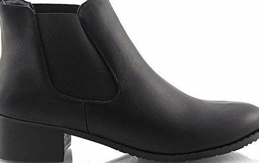ESSEX GLAM NEW WOMENS VINTAGE CHELSEA PIXIE LOW HEEL LADIES WINTER ELASTICATED ANKLE BOOTS SIZE 3 4 5 6 7 8 (UK 6 / EU 39 / US 8, BLACK SYNTHETIC LEATHER)