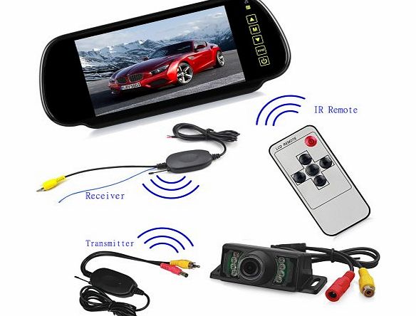 eSynic Waterproof Wireless Car Rear View Reversing Camera   7 Inches TFT LCD Mirror Monitor with IR Sensor Receiver Transmitter Support Night Vision