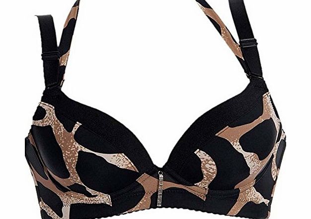 Etosell Women Sexy Leopard Push Up Bra Double Baldric Padded Underwire Bra 34B