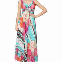 Turquoise floral and striped maxi dress