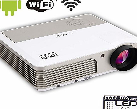 EUG X760 (A) LED Wireless Android Wifi Full HD LCD Video Projector Support 1080p 3D 2600 Lumens Portable For Home Cinema Theater Games Education Business Party Meeting With USB SD HDMI VGA AV TV Port