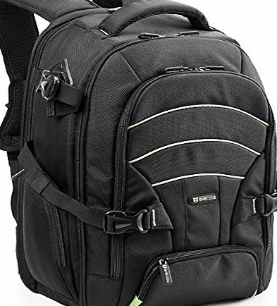Evecase Professional Large DSLR Camera and Laptop Backpack with Rain Cover - Black for Canon, Nikon, Sony, Fujifilm, Panasonic, Pentax, Samsung, Olympus and More