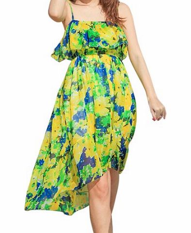 Ever-Pretty HE03832YL14, Yellow, 14UK, Ever Pretty Floral Printed Spaghetti Straps Casual Chiffon Summer Dress 03832