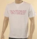 Mens Evisu White Cotton T-Shirt with Cerise Logo