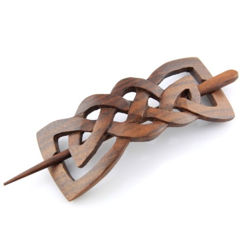 - Hand Carved Sono Wood Celtic Bow Tie Hair Pin Barrette - 4``