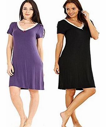 Ladies Black Long Nightie Womens Chemise Nightwear PJs Pyjamas Purple